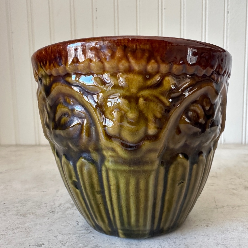 1927 Brush McCoy Pottery Jardiniere #243 Gargoyle Planter Pot 4.75” Green Brown